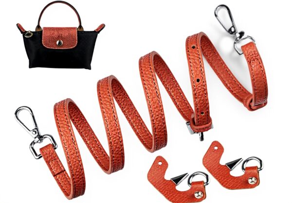 Sangle Longchamp Le Pliage Mini SOPROM cuir réglable orange