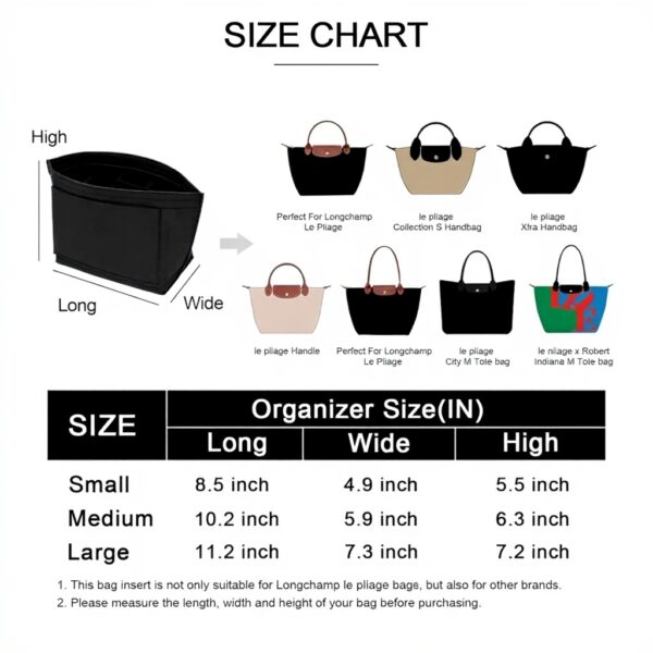Organiseur sac Longchamp Le Pliage feutre noir rangement