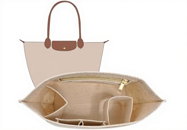 Organiseur sac Longchamp Le Pliage S feutre léger beige