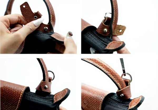 Bandeau cuir sac Longchamp DDuo réglable bleu femme