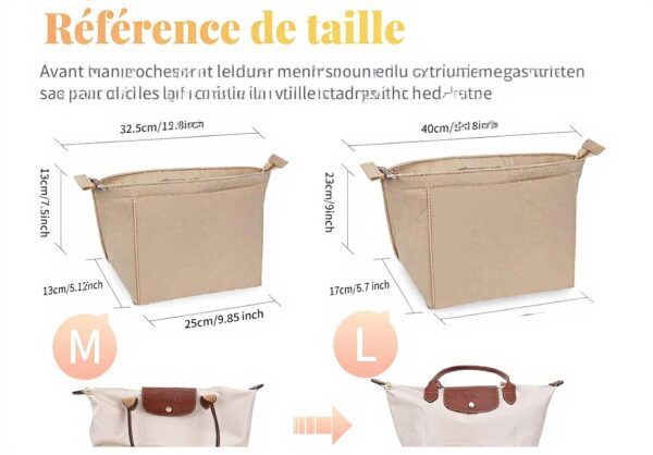 Organiseur sac Longchamp GADITIEK feutre beige compartiments