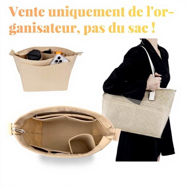 Organiseur sac Longchamp GADITIEK feutre beige compartiments