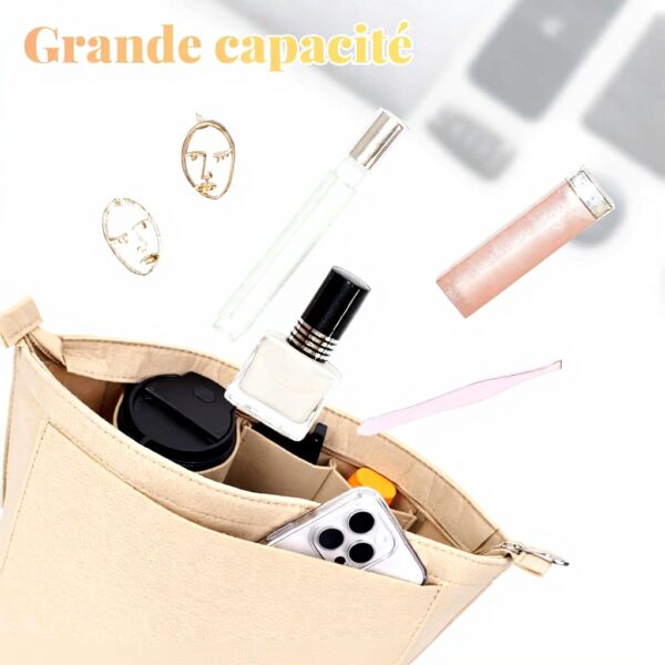 Organiseur sac Longchamp GADITIEK feutre beige compartiments