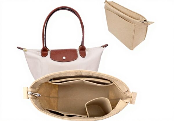 Organiseur sac Longchamp GADITIEK feutre beige compartiments